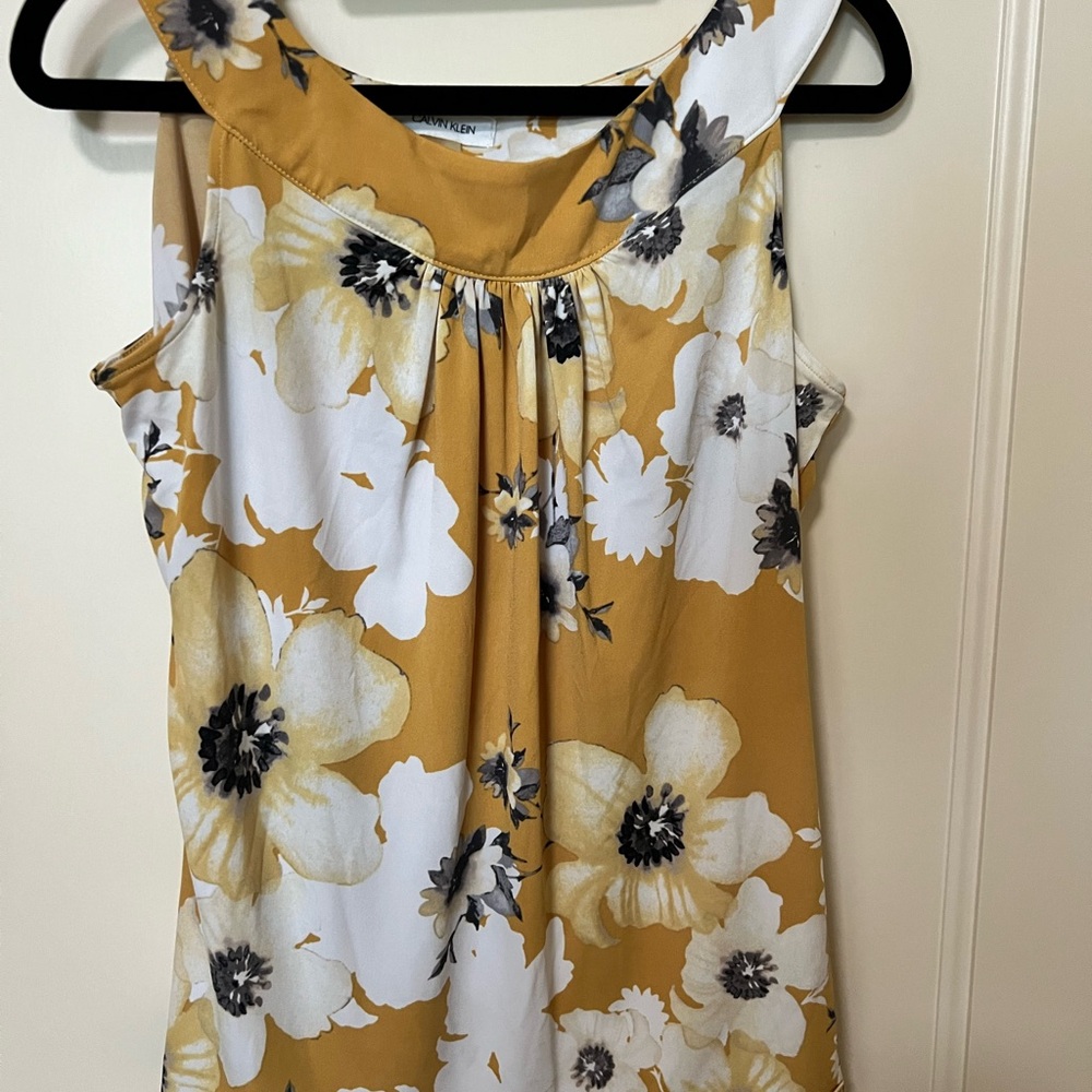 Calvin Klein Yellow and White Floral Tank Top